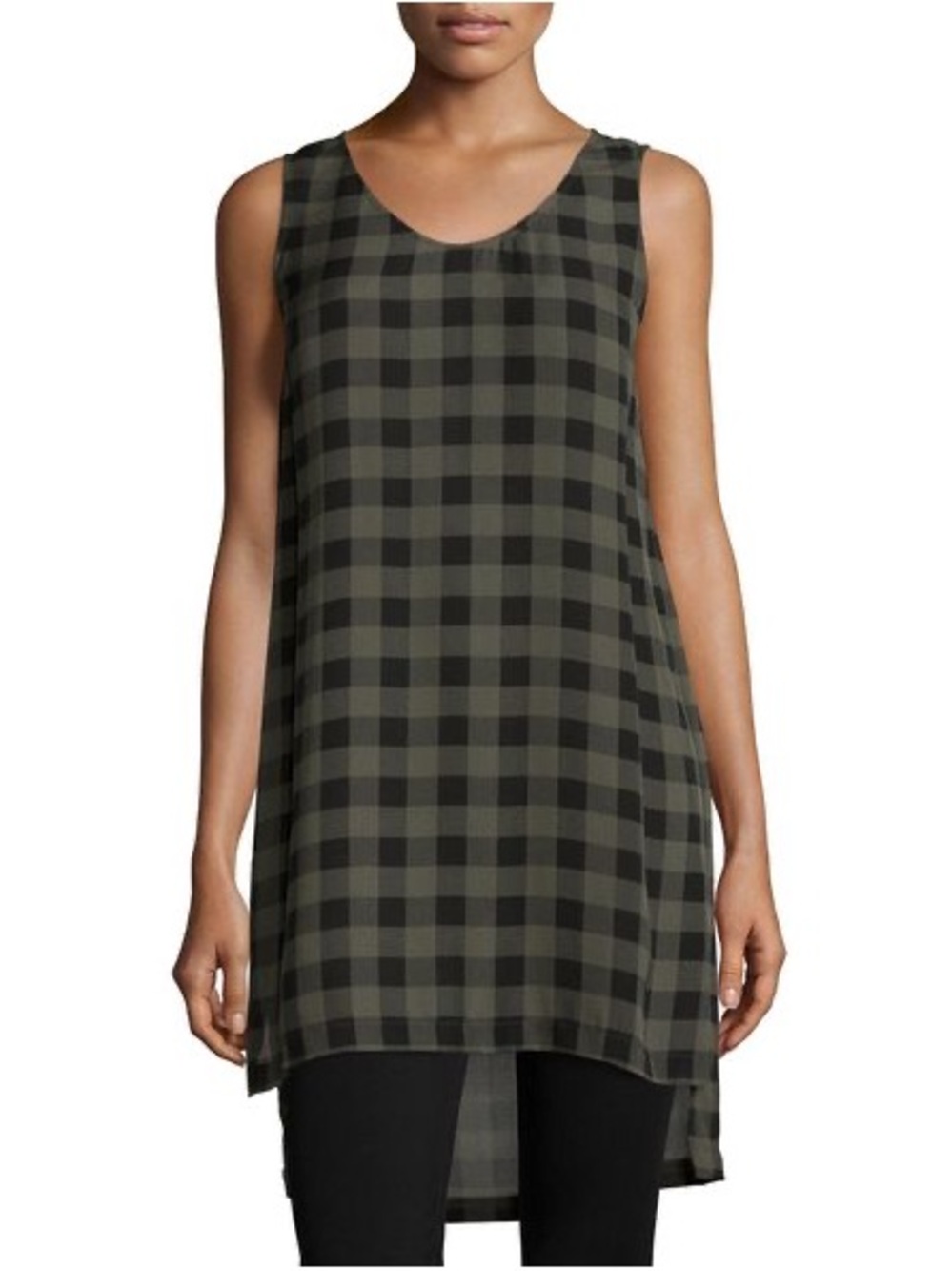 eileen fisher silk grunge plaid autumn tunic boho dress 2010s olive buffalo